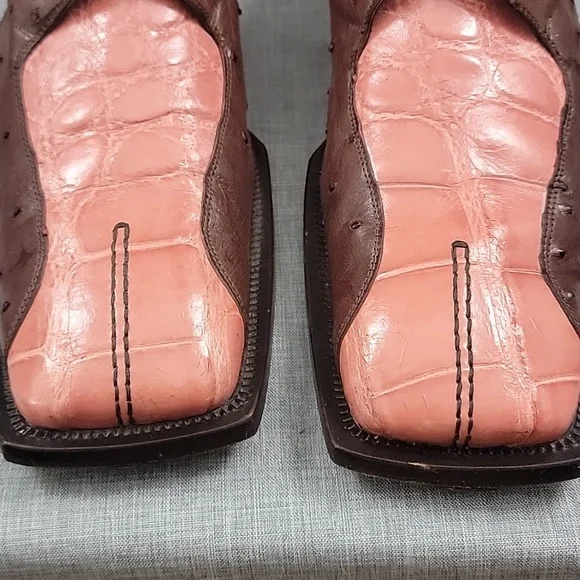 MAURI ITALY Lace Up ALLIGATOR Oxford SHOES Pink / Brown Leather MEN'S US 9.5M